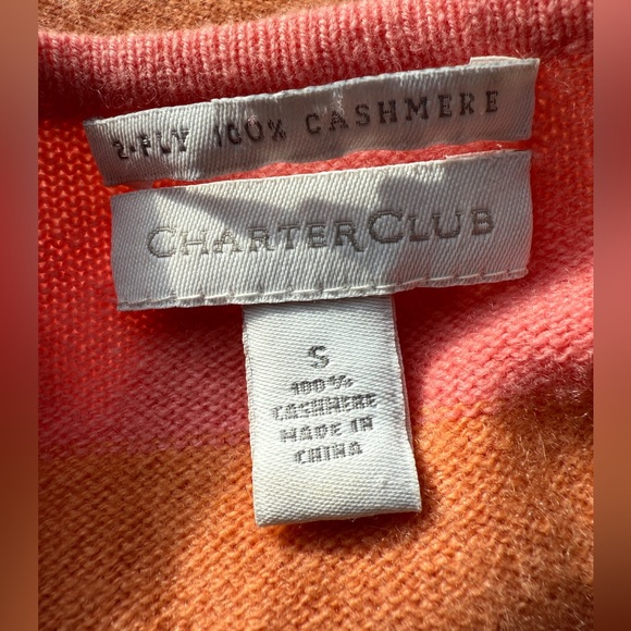 Charter Club Cute Cashmere Crewneck Striped Orange, Pink, Cream. S - Picture 2 of 10